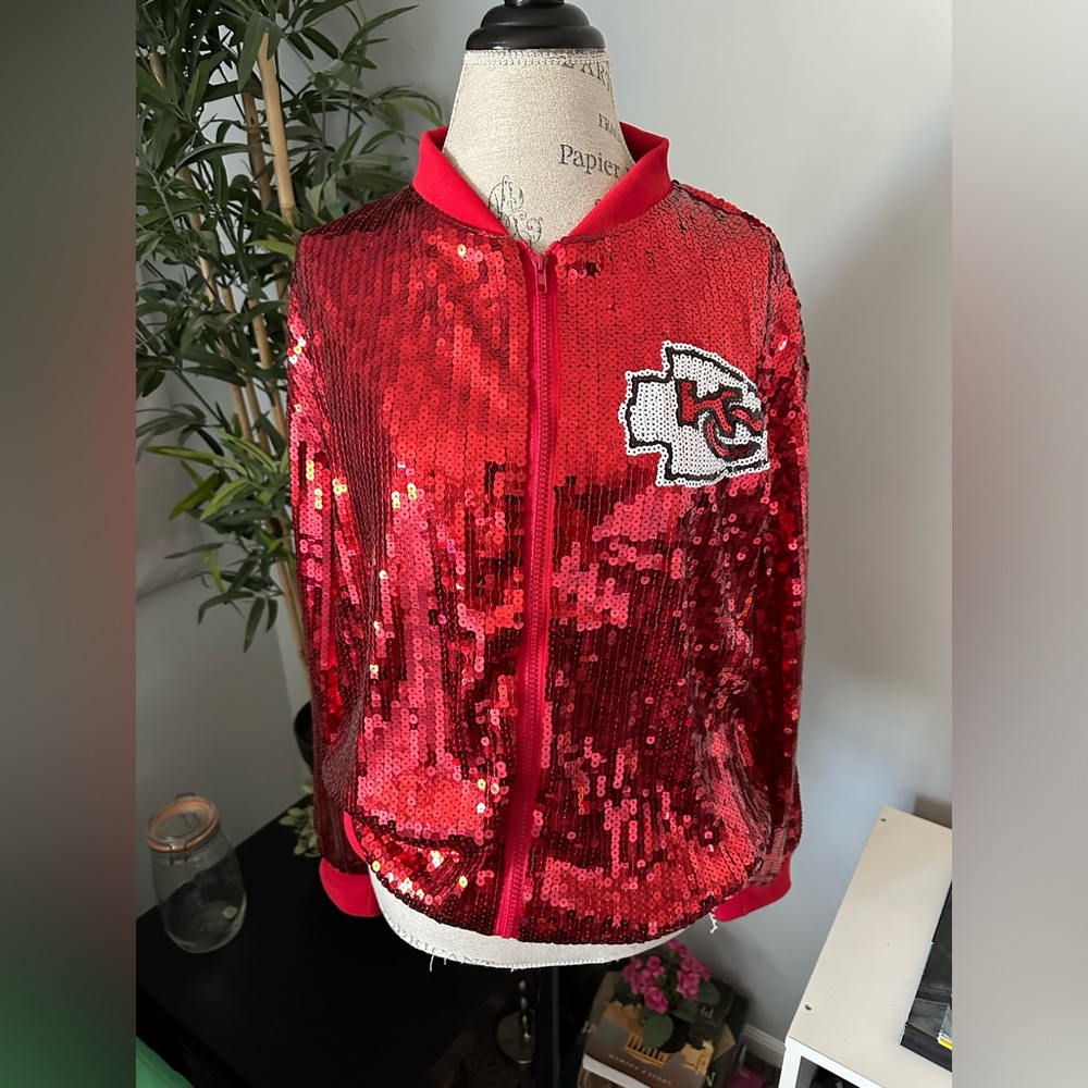 Kansas city cheifs jacket women bling sequins large or medium - Picture 2 of 3